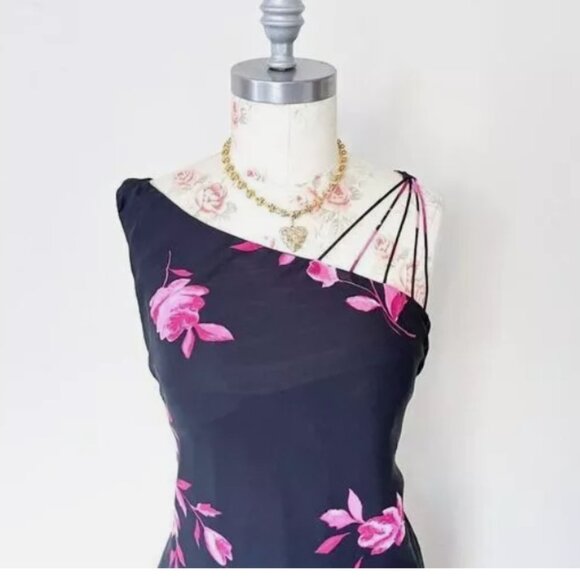 Evan Picone Dresses & Skirts - Evan-Picone Black Floral Maxi Dress Strappy Shoulder Size 16 Vintage